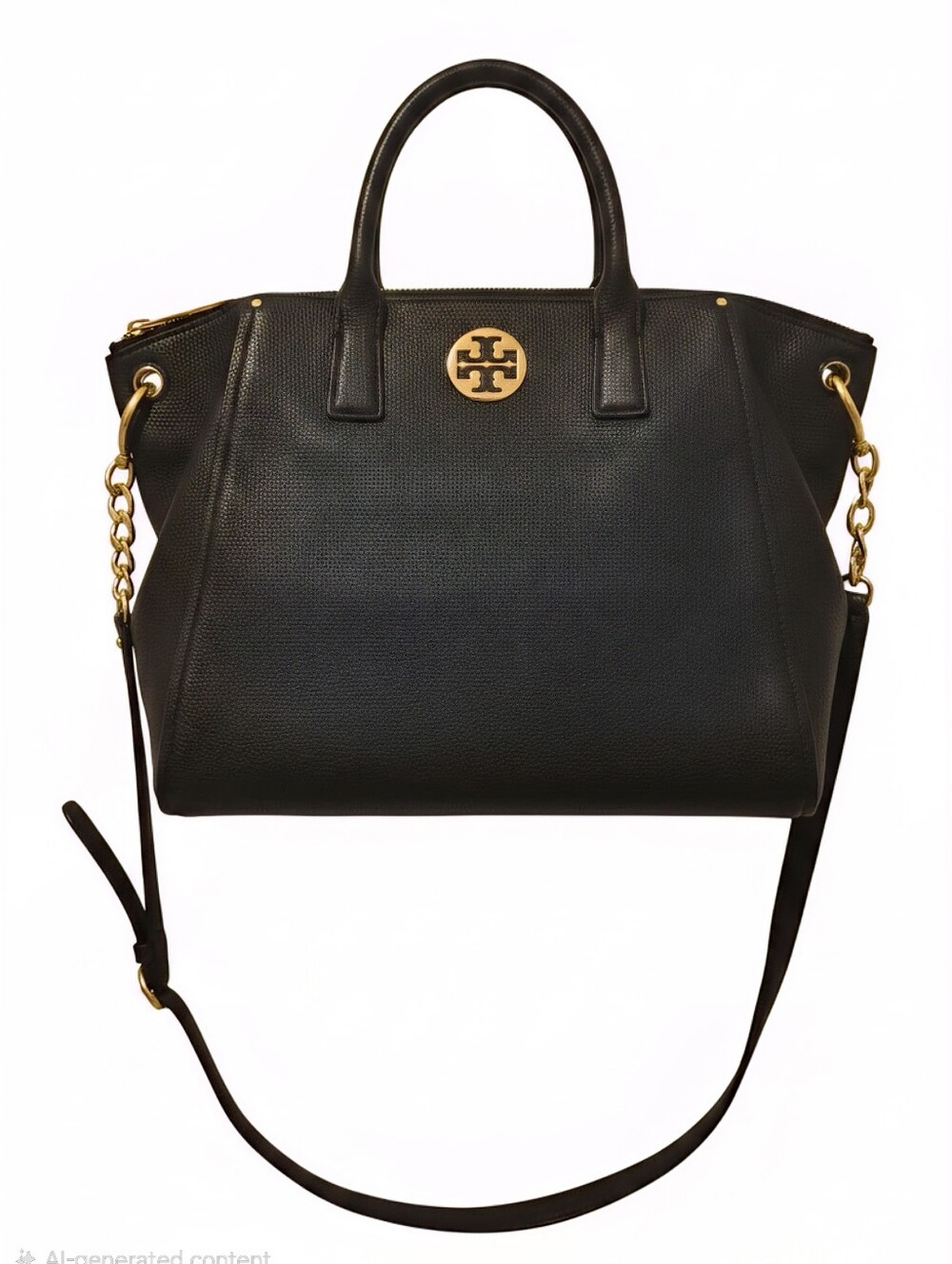 Tory Burch Black Pebbled Leather Satchel/crossbody with Gold-Tone Logo
